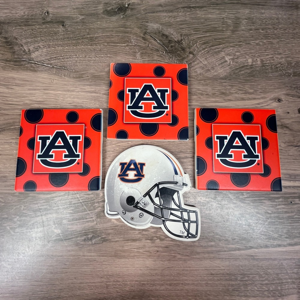 Auburn Tigersβ Tile Coasters Cork Bottom Orange Navy Blue NCAA Fan Gear Set of 4